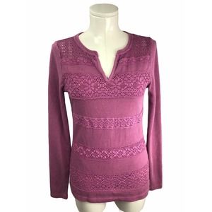 Lucky Brand Purple Crochet Long Sleeve Top XS